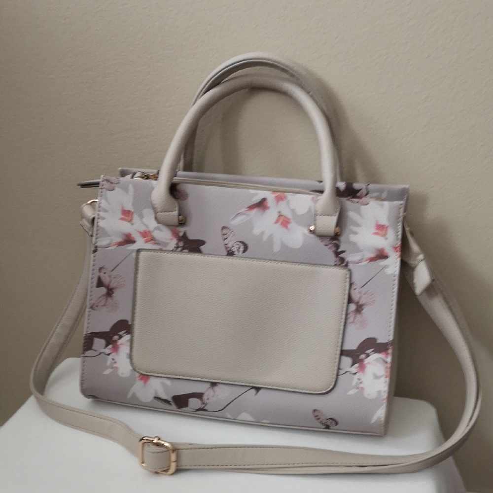 Mia & Luca Floral & Butterfly Cream Gray & Pink Crossbody Purse Adjustable Strap